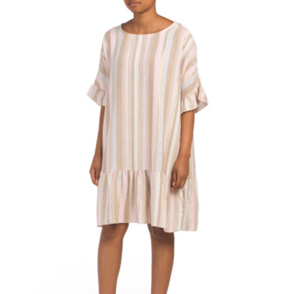 BELLAMBRA LINEN LUREX STRIPE DRESS